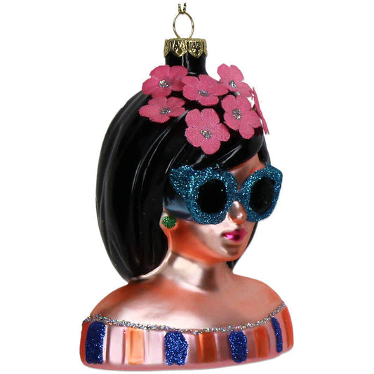 Kerst ornament Lady fashion blauwe bril - Kersten