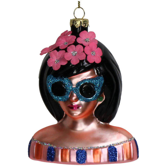 Kerst ornament Lady fashion blauwe bril - Kersten